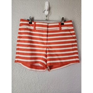 Ann Taylor Striped Shorts Coral White Size 6 High Waisted Pleated Front